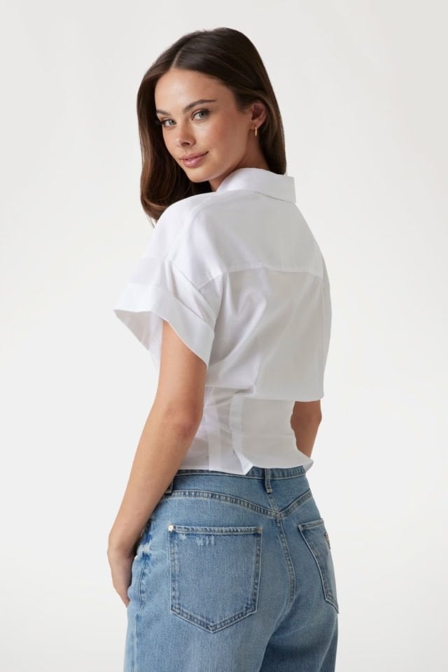 Guess Kemerli Streç Gömlek Beyaz