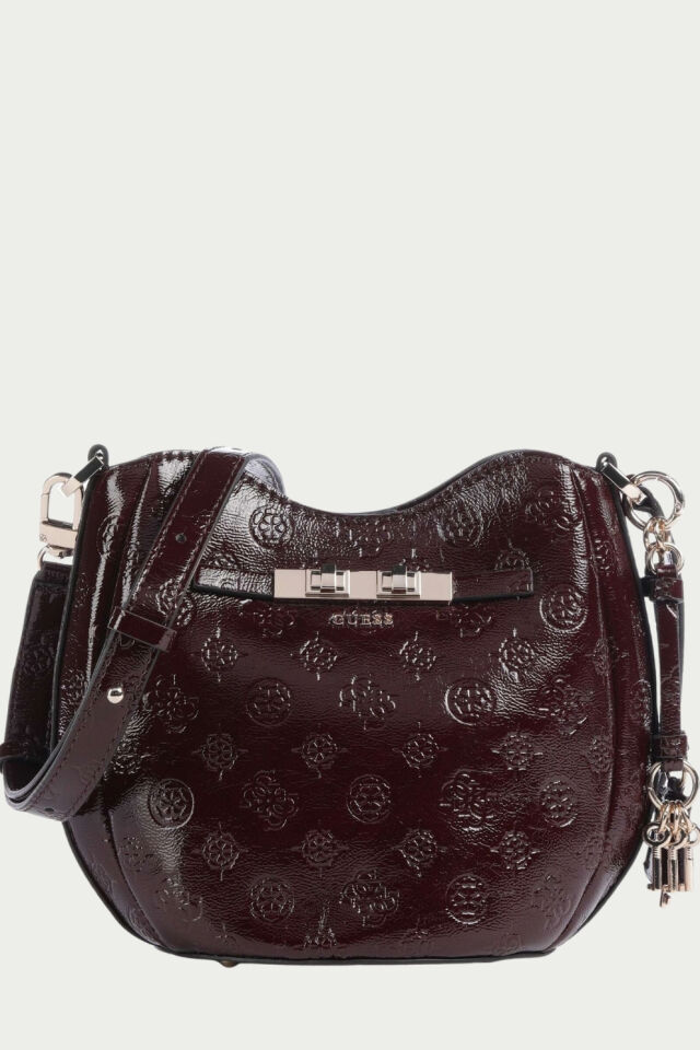 Guess Carmella Kova Çanta Suni Deri Bordo Logolu