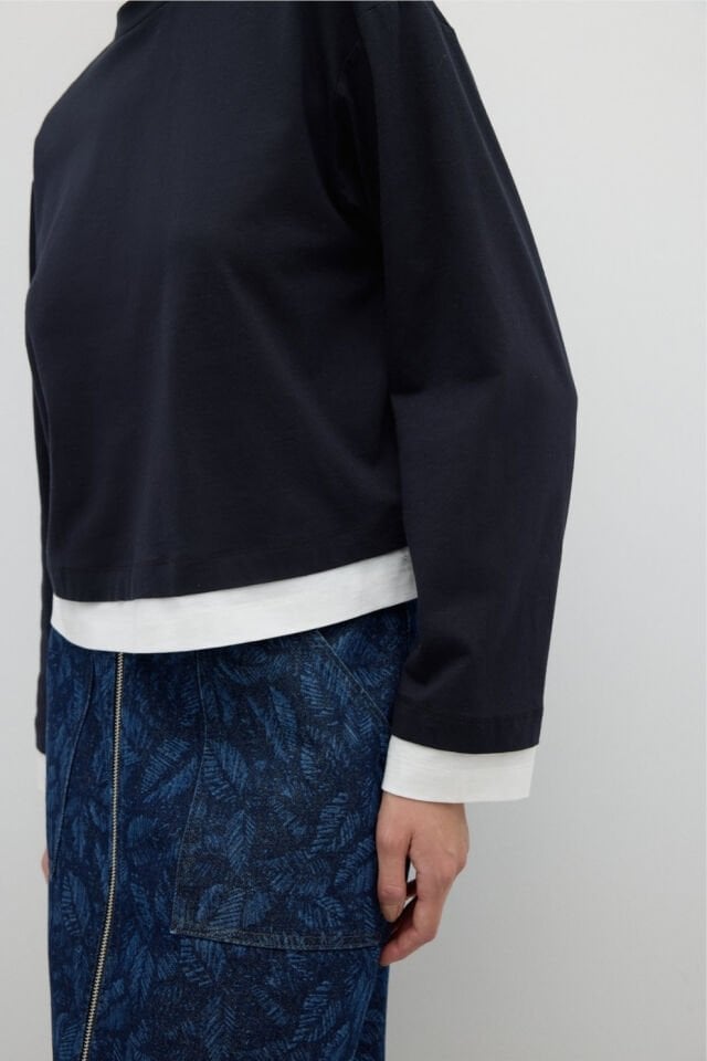 Roman Çift Renk Bisiklet Yaka Uzun Kol T-shirt Lacivert