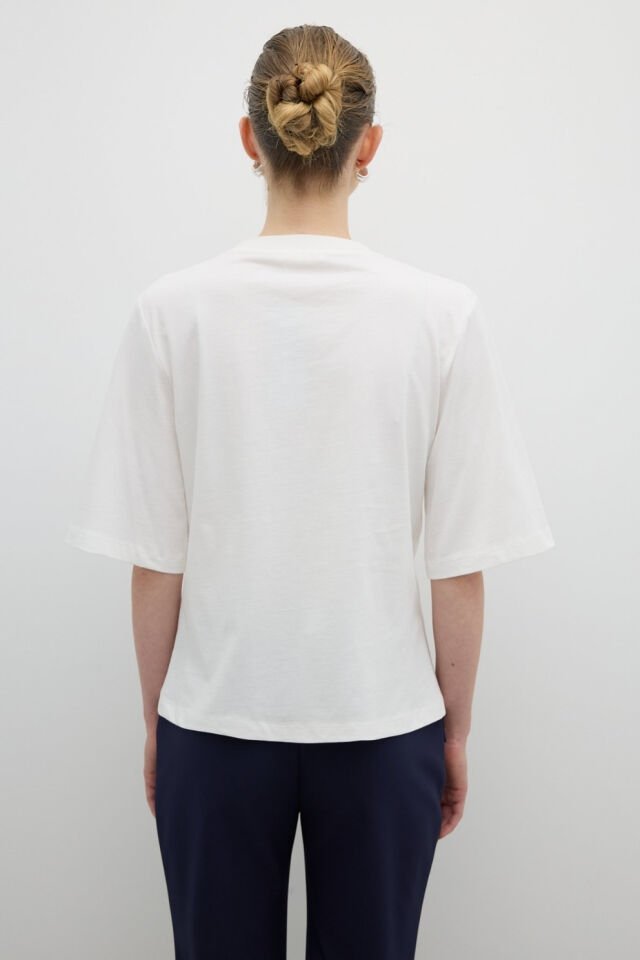 Roman Baskılı Kısa Kol T-shirt Ekru