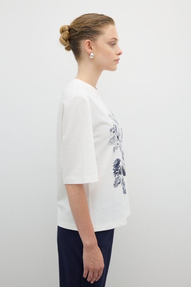 Roman Baskılı Kısa Kol T-shirt Ekru