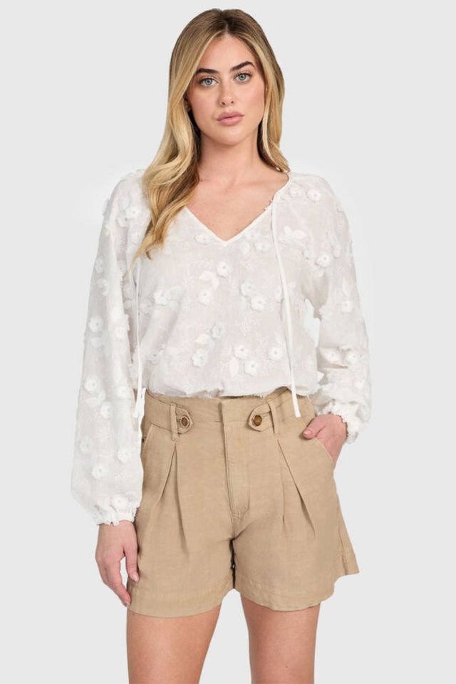 Guess Peları Çiçek İşlemeli Bluz Beyaz