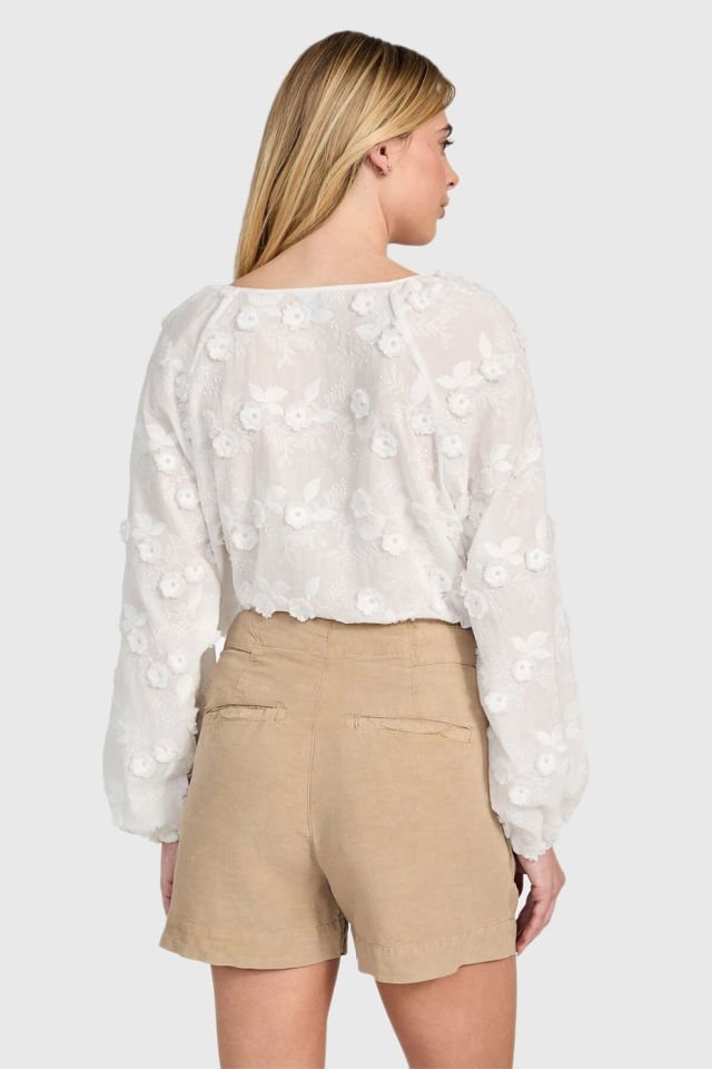 Guess Peları Çiçek İşlemeli Bluz Beyaz