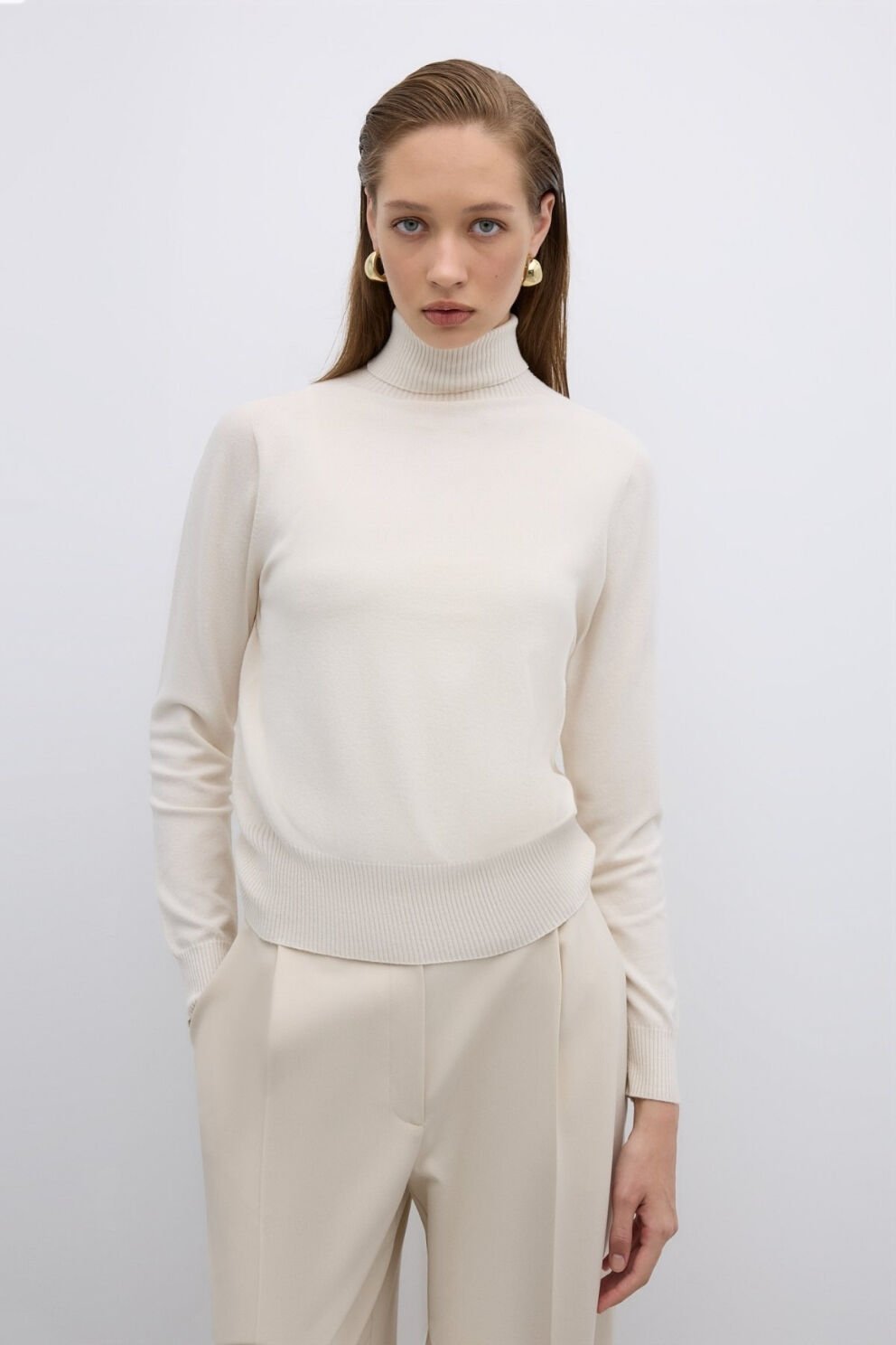 Roman Balıkçı Yaka Triko Ekru