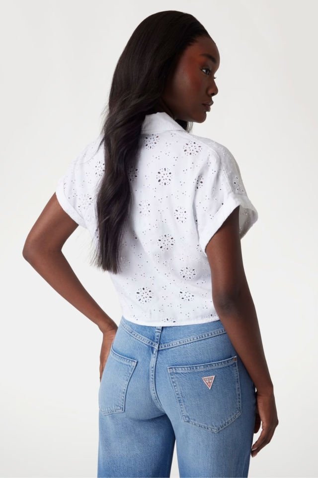 Guess Broderie Anglaise Crop Gömlek Beyaz