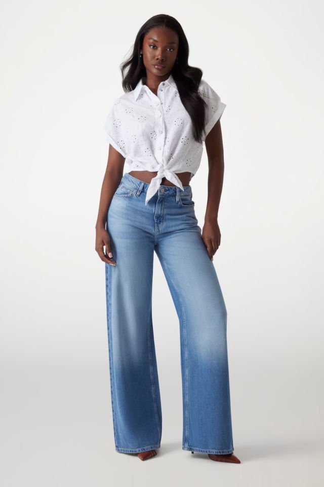 Guess Broderie Anglaise Crop Gömlek Beyaz