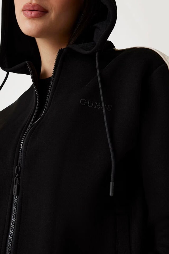 Guess Kapüşonlu Fermuarlı Sweatshirt Siyah