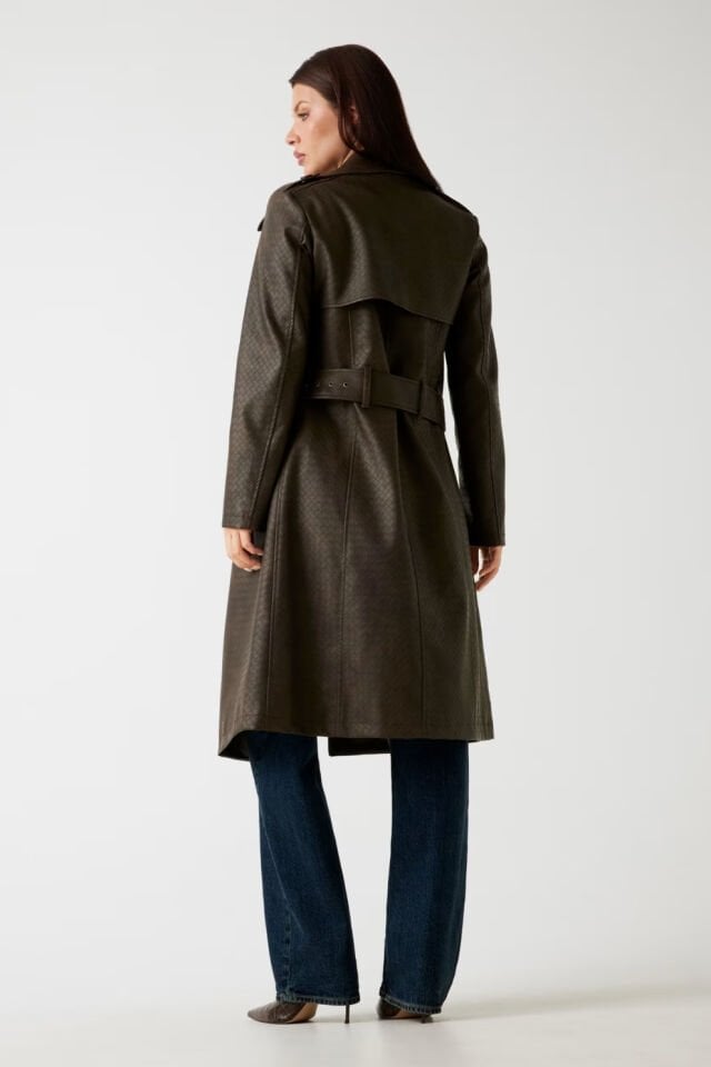 Guess Suni Deri Trençkot Kahverengi