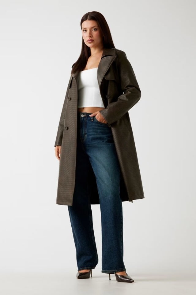 Guess Suni Deri Trençkot Kahverengi