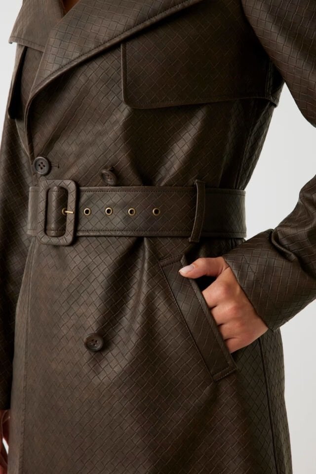 Guess Suni Deri Trençkot Kahverengi