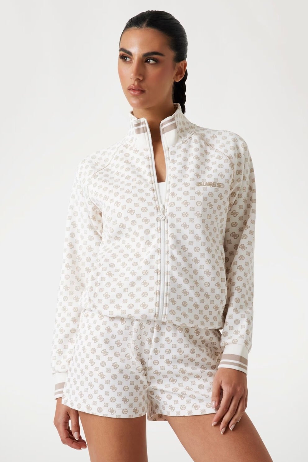 Guess Neopren Fermuarlı Sweatshirt Bej