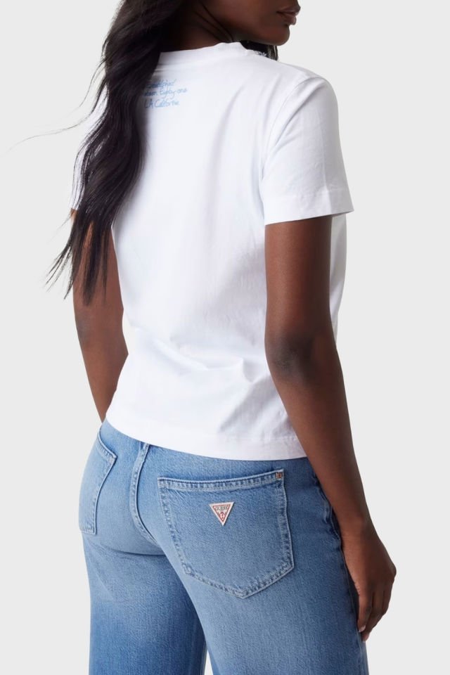 Guess Cn Ss Jeans Pamuklu Regular Fit Zincir Detaylı Bayan T Shirt Beyaz
