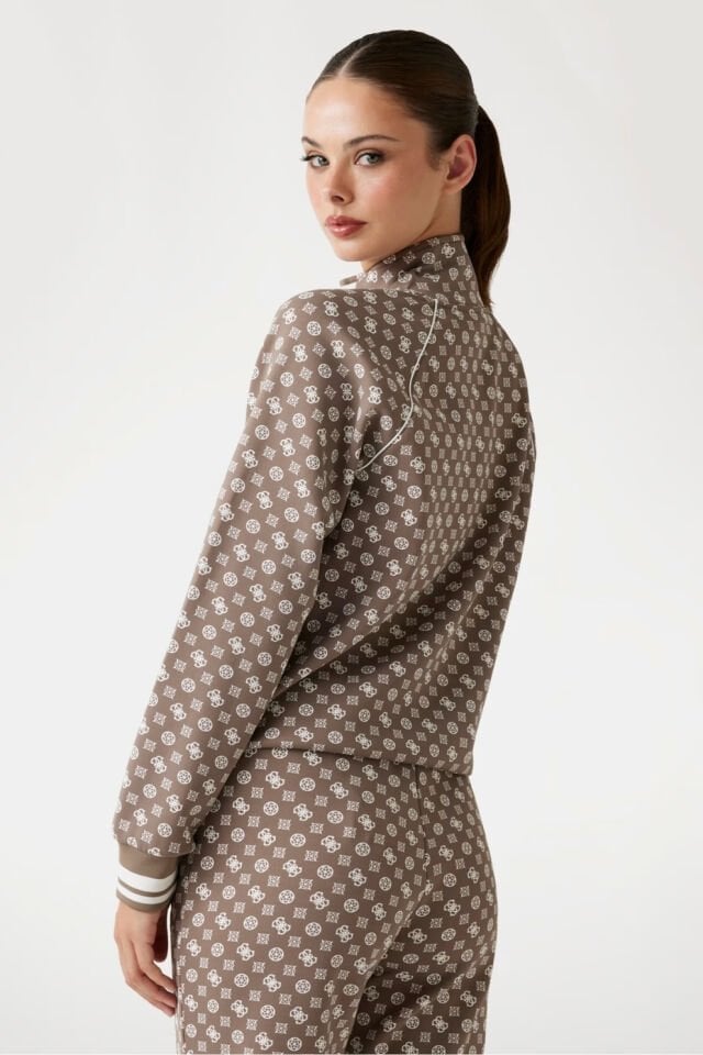 Guess Neopren Fermuarlı Sweatshirt Kahverengi