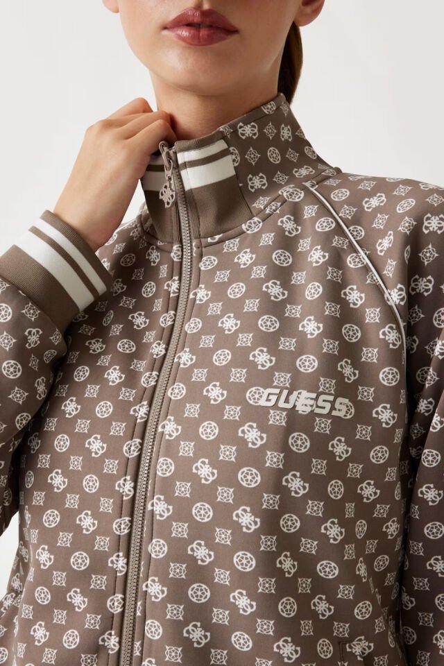 Guess Neopren Fermuarlı Sweatshirt Kahverengi