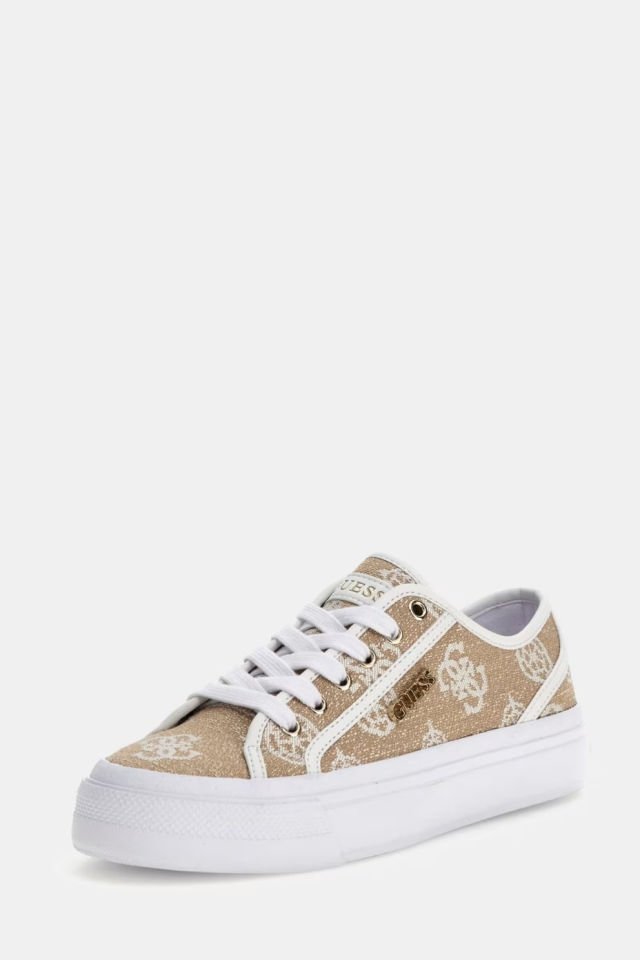Guess Jelexa 4G ve Peony Logolu Sneaker Bej-Beyaz