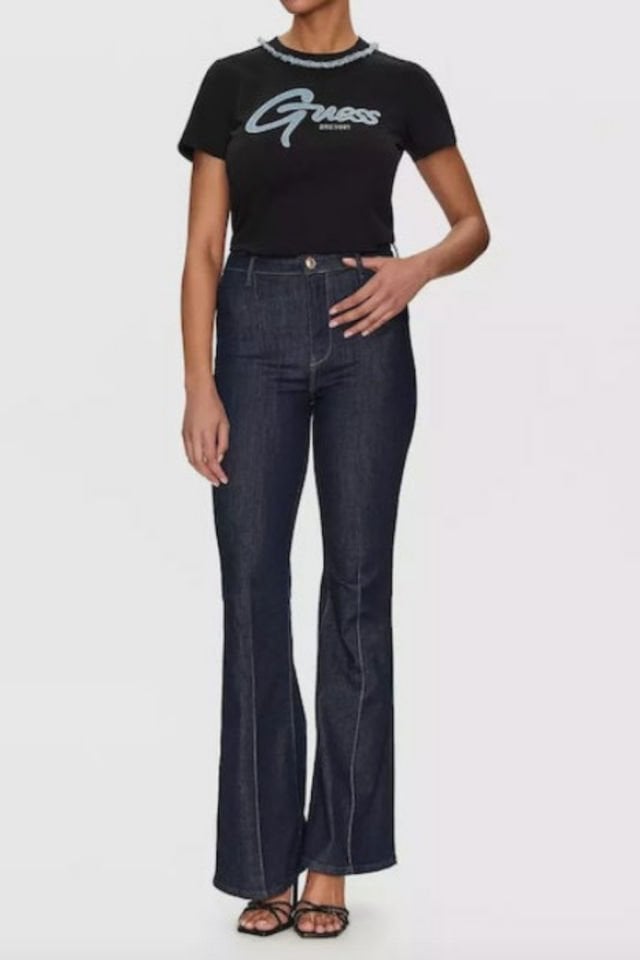 Guess Cn Ss Jeans Pamuklu Regular Fit Zincir Detaylı Bayan T Shirt Siyah