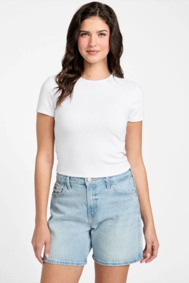 Guess Terra Crop Top Kadın Tişörtü Beyaz