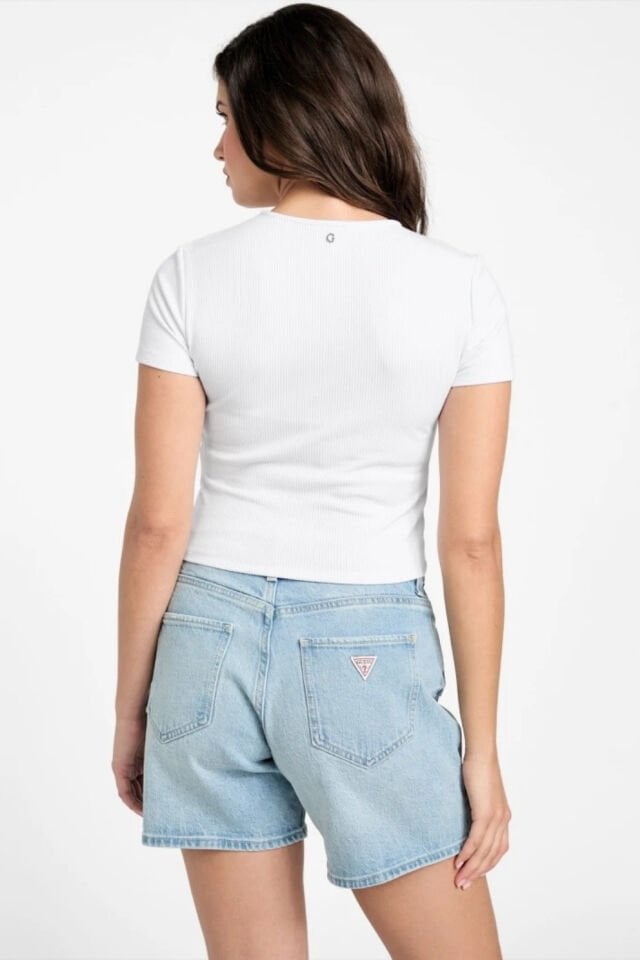 Guess Terra Crop Top Kadın Tişörtü Beyaz