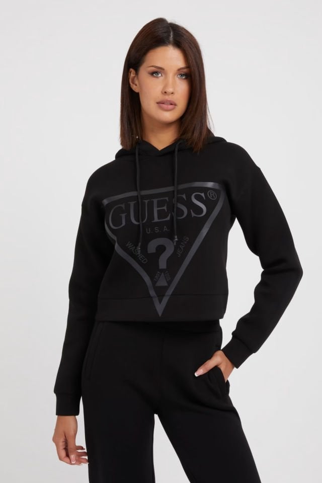 Guess Önde Üçgen Logolu Scuba Sweatshirt Siyah