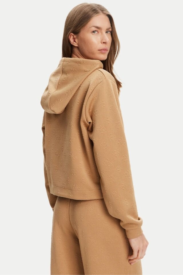 Guess Tamamı Logolu Kapüşonlu Sweatshirt Multi Bej