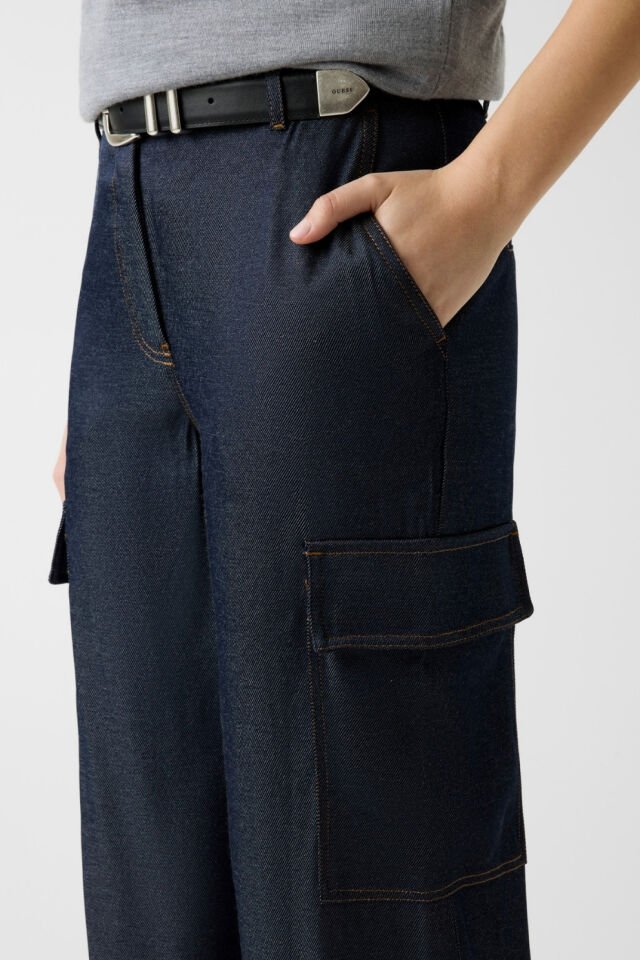 Guess Geniş Paçalı Koyu Renk Kargo Kot Pantolon