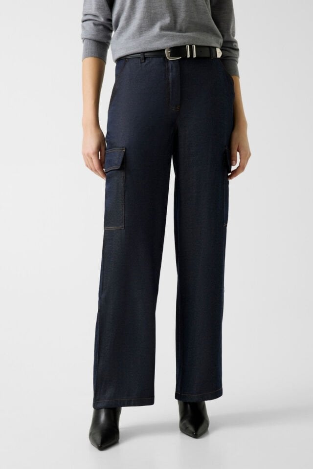 Guess Geniş Paçalı Koyu Renk Kargo Kot Pantolon