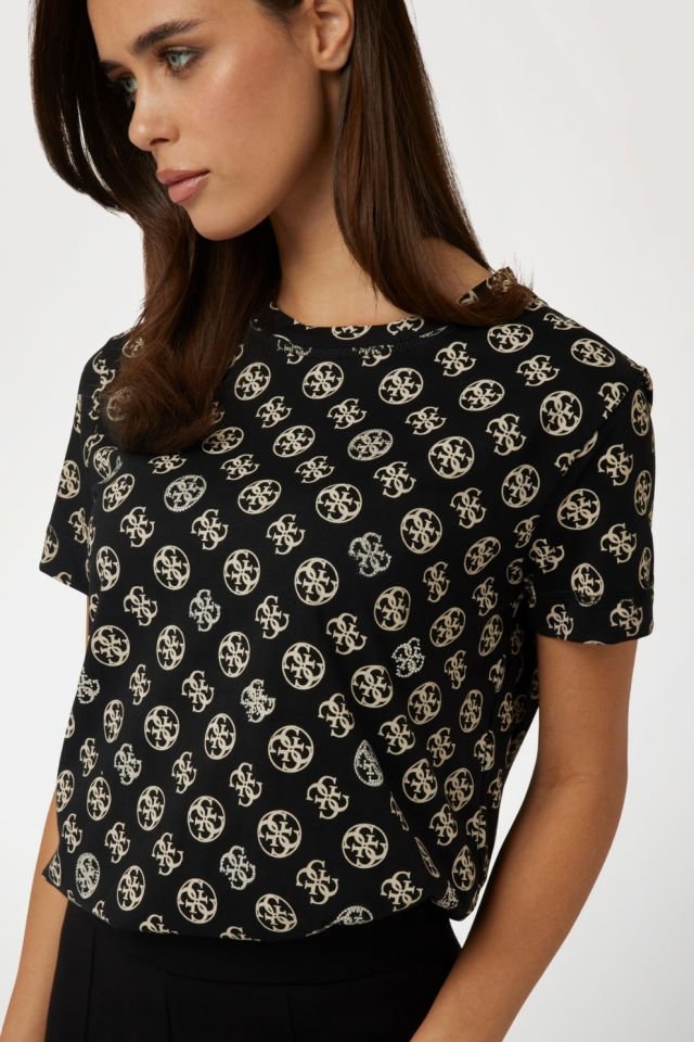 Guess Tamamı 4G Logolu T-shirt Siyah