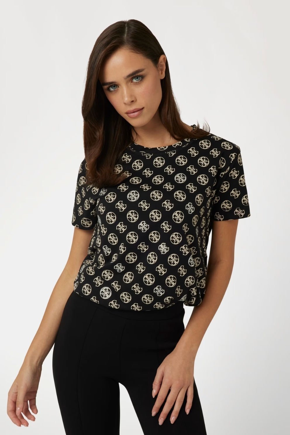 Guess Tamamı 4G Logolu T-shirt Siyah