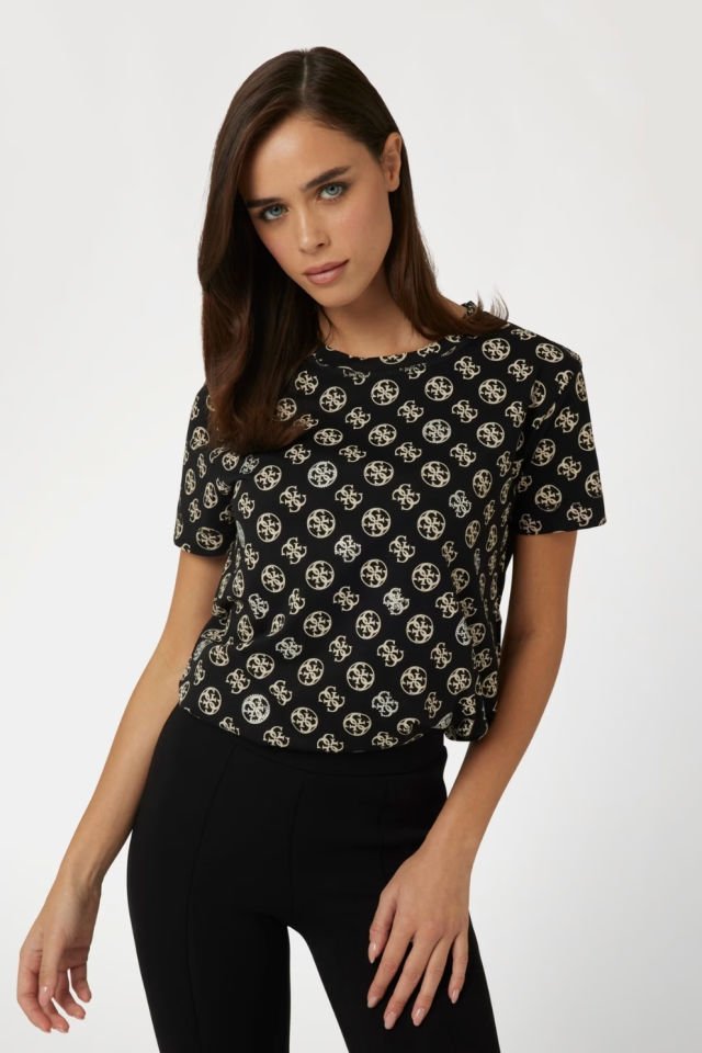 Guess Tamamı 4G Logolu T-shirt Siyah