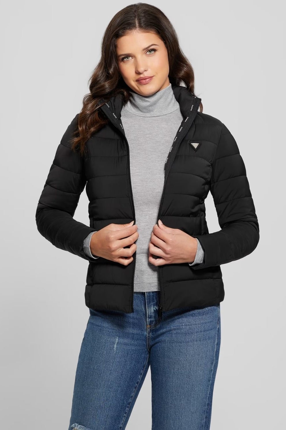 Guess Dar Kalıp Şişme Mont Siyah