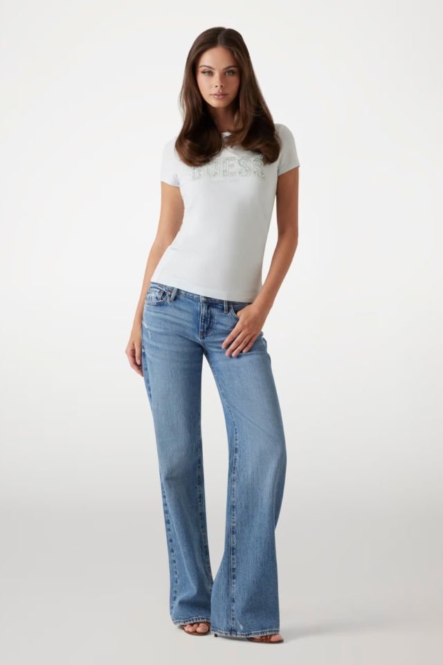 Guess Slim Fit Logolu T-shirt Açık Mavi