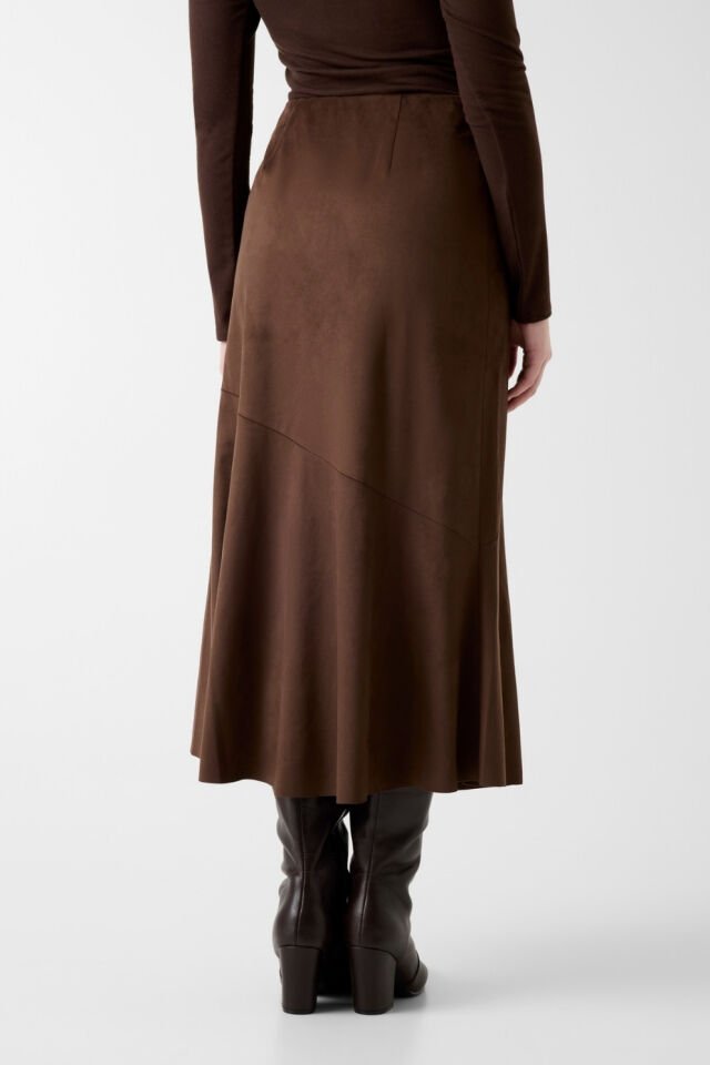 Guess Koyu Kahverengi Süet Midi Etek Koyu Kahverengi