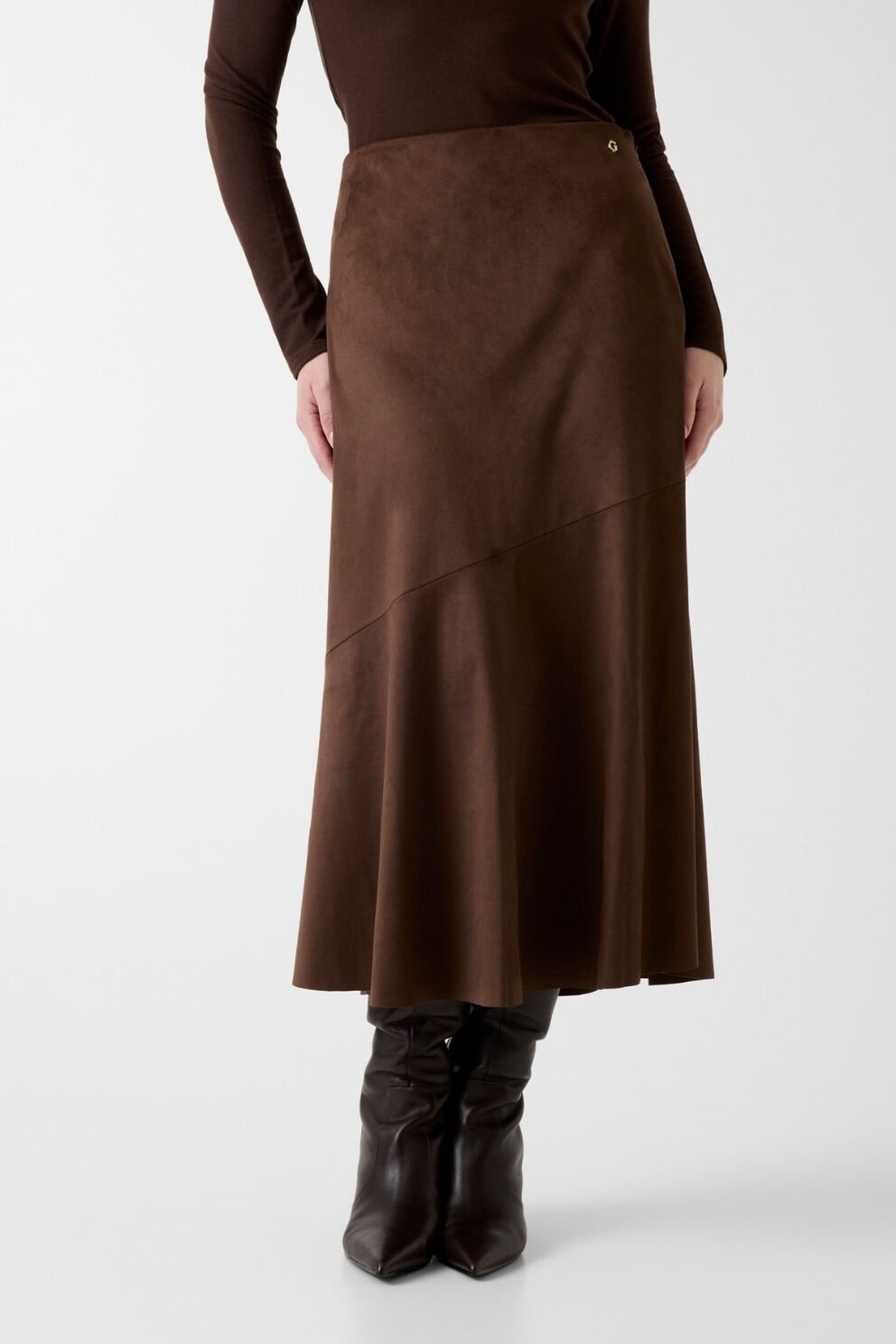Guess Koyu Kahverengi Süet Midi Etek Koyu Kahverengi
