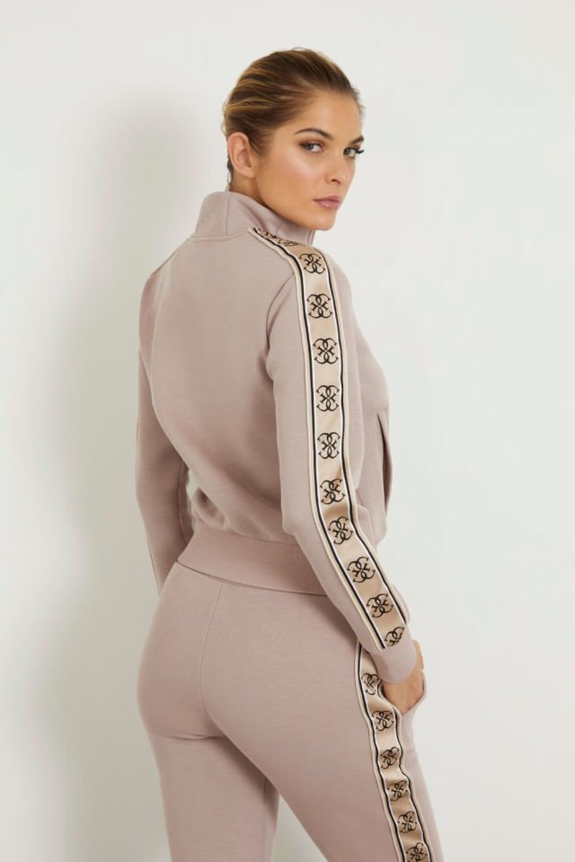 Guess Yan Logo Şeritli Sweatshirt Toz Pembe