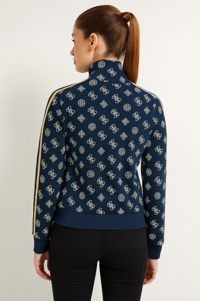 Guess Tamamı Logolu Fermuarlı Sweatshirt  Lacivert