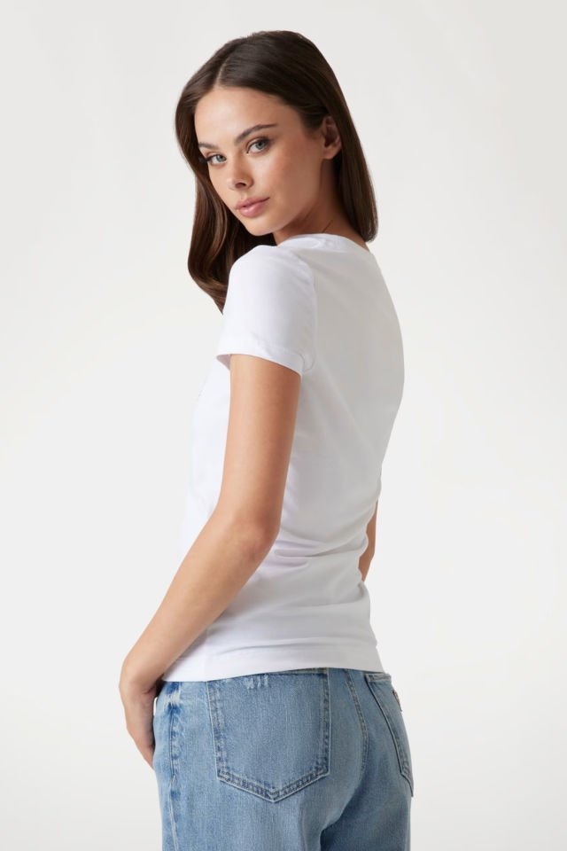Guess Slim Fit Logolu T-shirt Beyaz