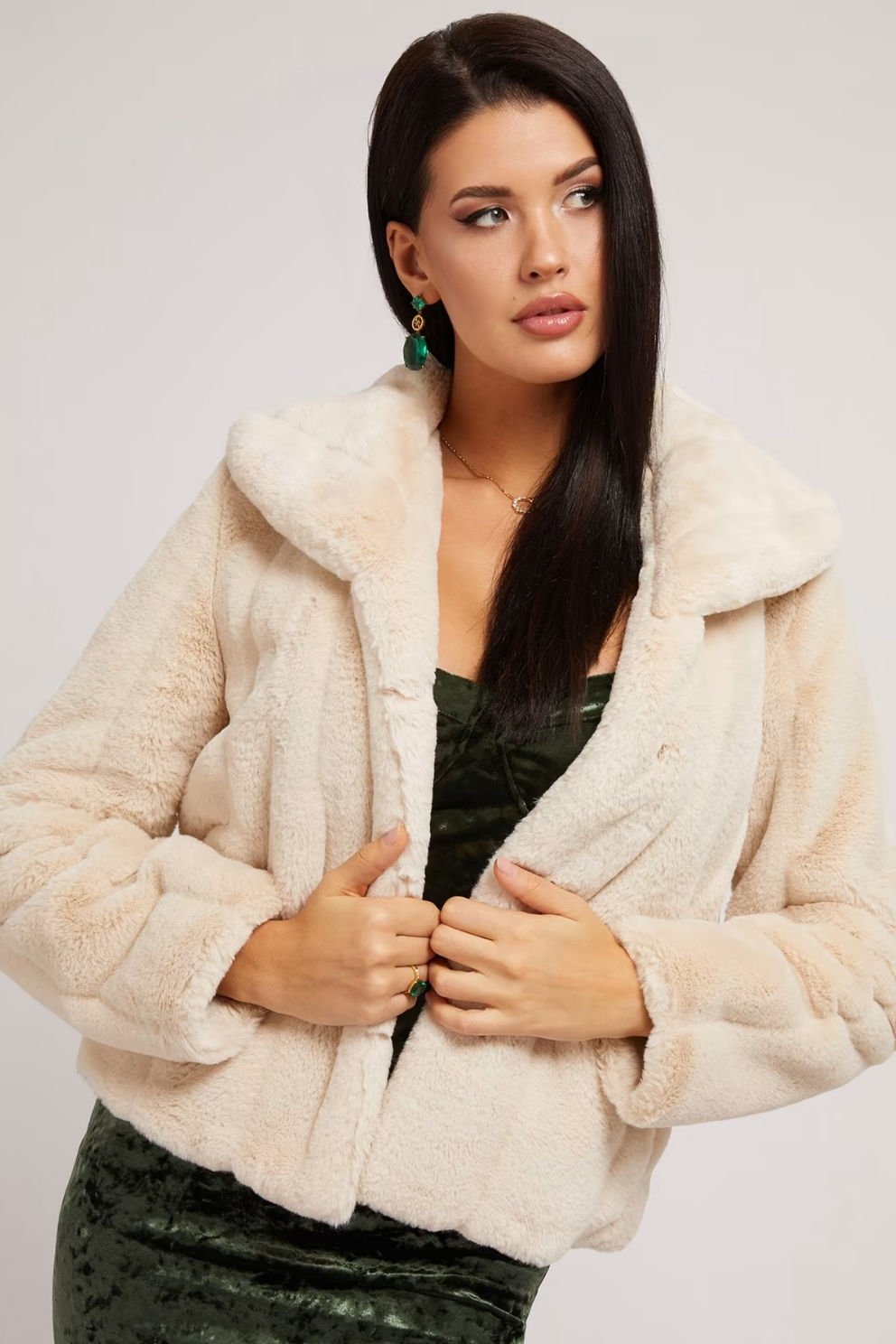 Guess Yapay Kürk Mont Bej