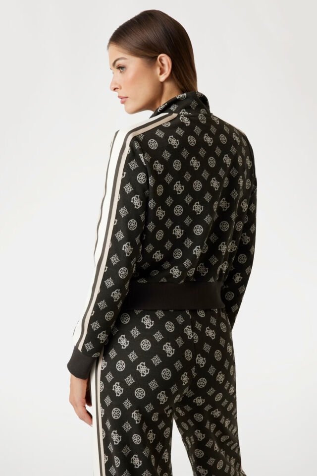 Guess Tamamı Logolu Fermuarlı Sweatshirt  Siyah