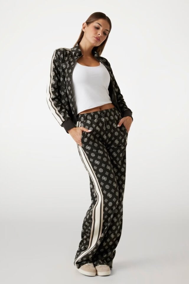 Guess Tamamı Logolu Fermuarlı Sweatshirt  Siyah