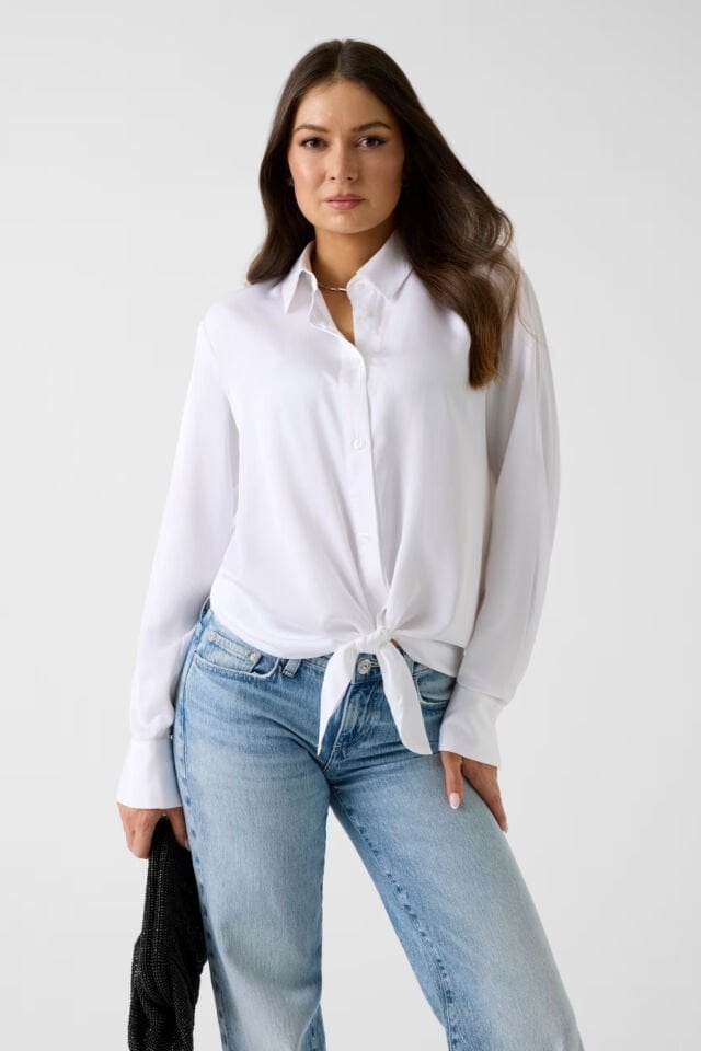 Guess Saten Fiyonk Detaylı Gömlek Beyaz