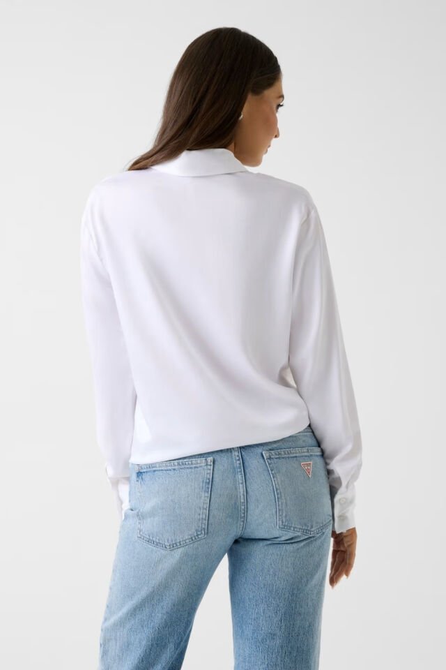 Guess Saten Fiyonk Detaylı Gömlek Beyaz