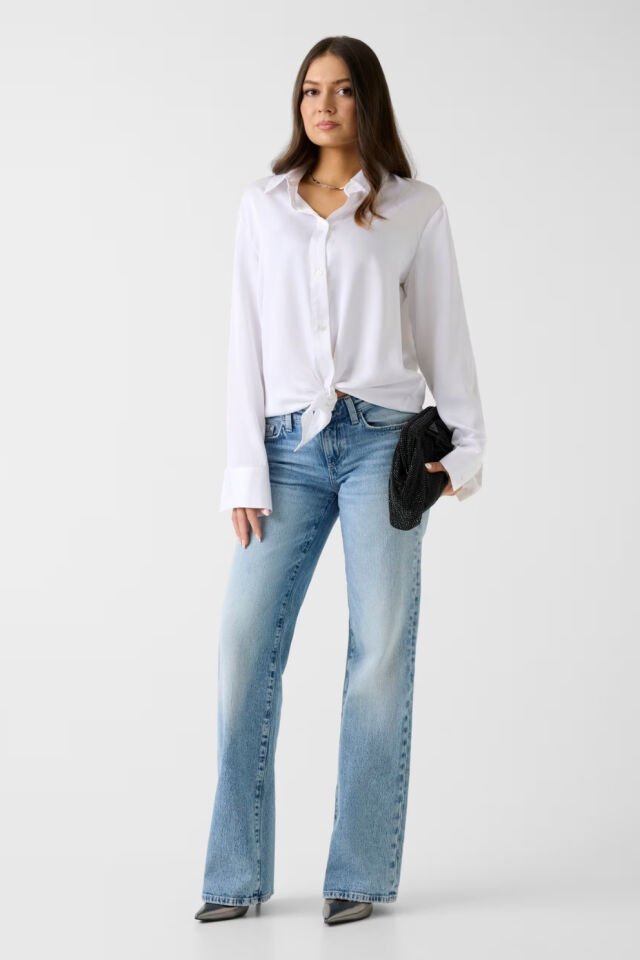 Guess Saten Fiyonk Detaylı Gömlek Beyaz