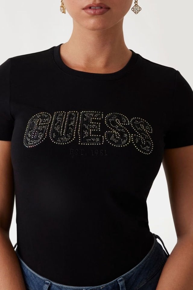 Guess Slim Fit Logolu T-shirt Siyah