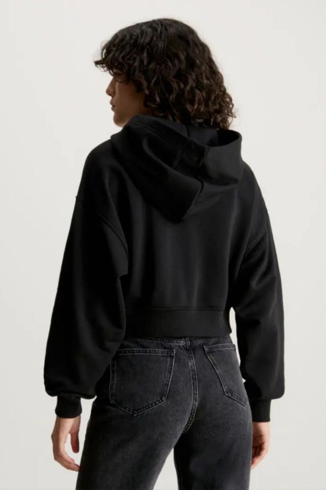 Calvin Klein Fit Crop Fermuarlı Kapüşonlu Siyah