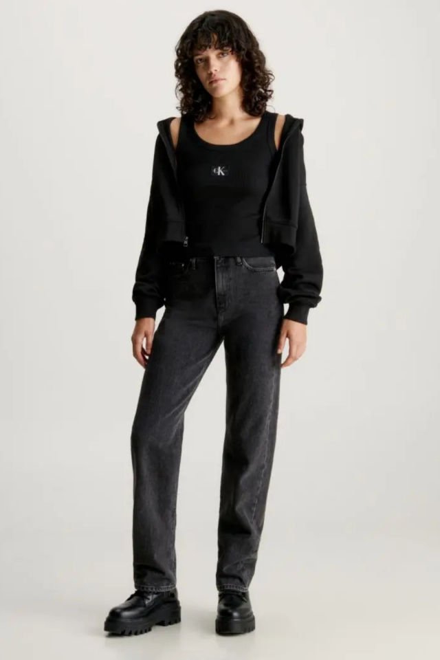 Calvin Klein Fit Crop Fermuarlı Kapüşonlu Siyah