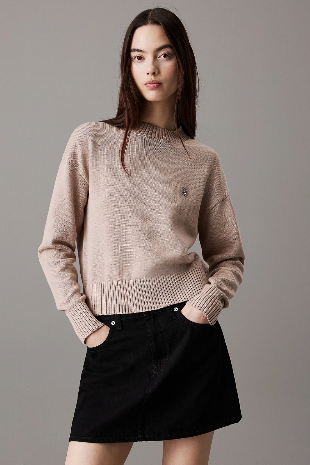 Calvin Klein Embro Badge Kadın Kazak Pudra