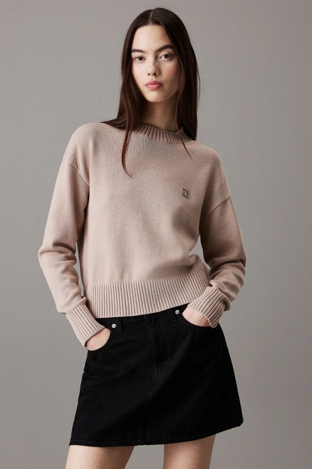 Calvin Klein Embro Badge Kadın Kazak Pudra