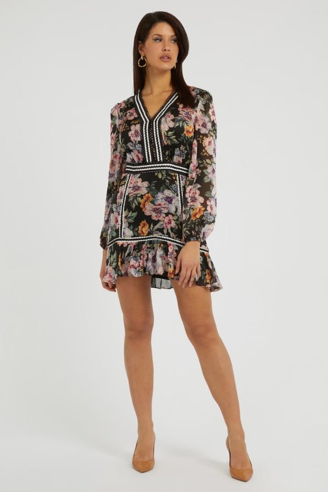Guess Çiçek Baskılı Elbise Siyah