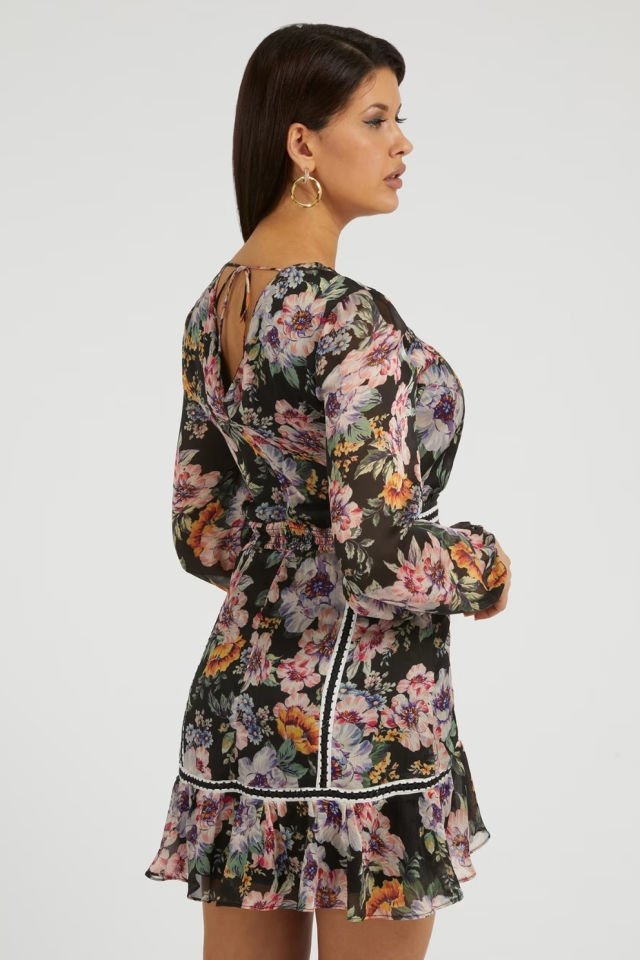 Guess Çiçek Baskılı Elbise Siyah