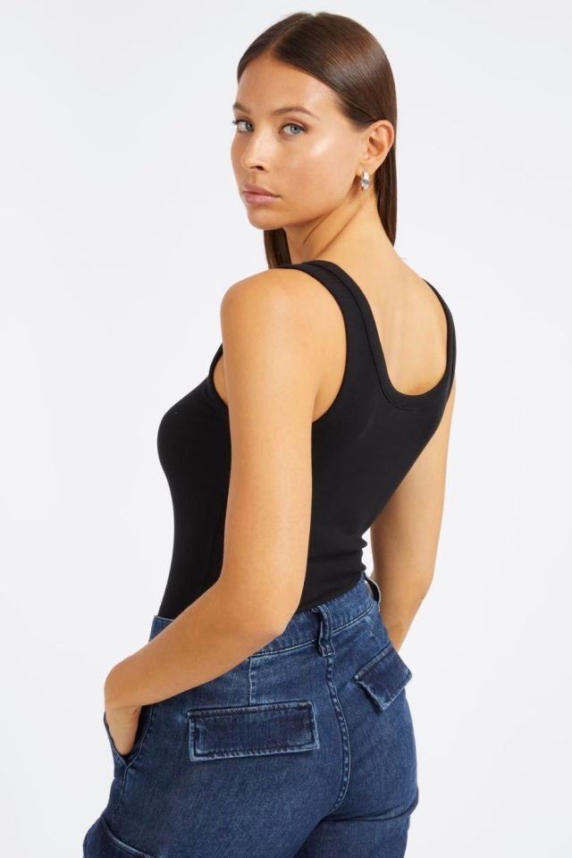 Guess Taşlı Üçgen Logolu Kolsuz Üst Siyah